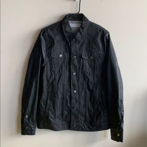 Jean jacket with faux leather sleeves by FiveFour